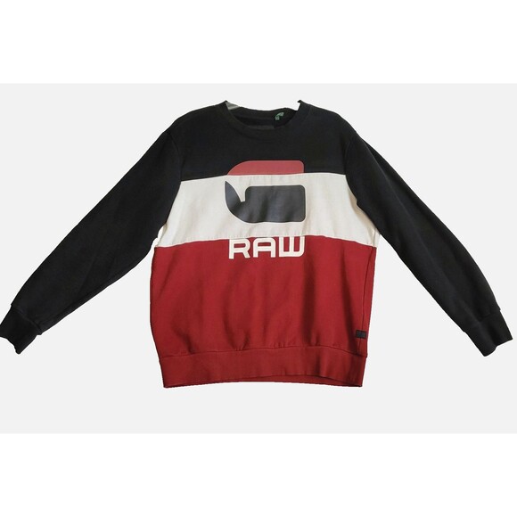 G-Star RAW Men's XL Black Burgundy Ivory Color block Pullover Sweatshirt Unisex - Picture 1 of 9